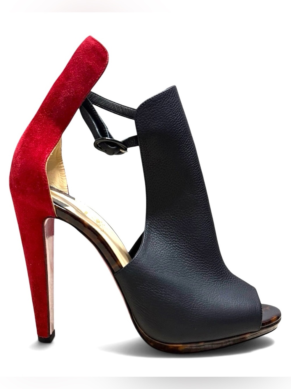 Christian Louboutin Black Leather and Suede Barabara Cutout Ankle Boots Size 40